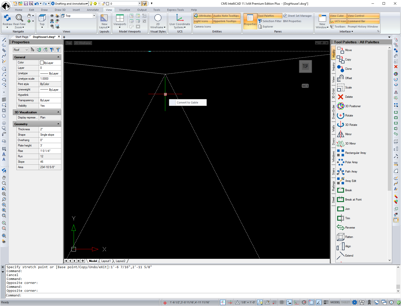 escape and reselect roof point near desired gable and use down arrow to select convert to gable