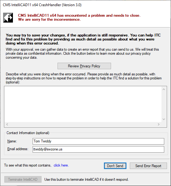 Submit crash report